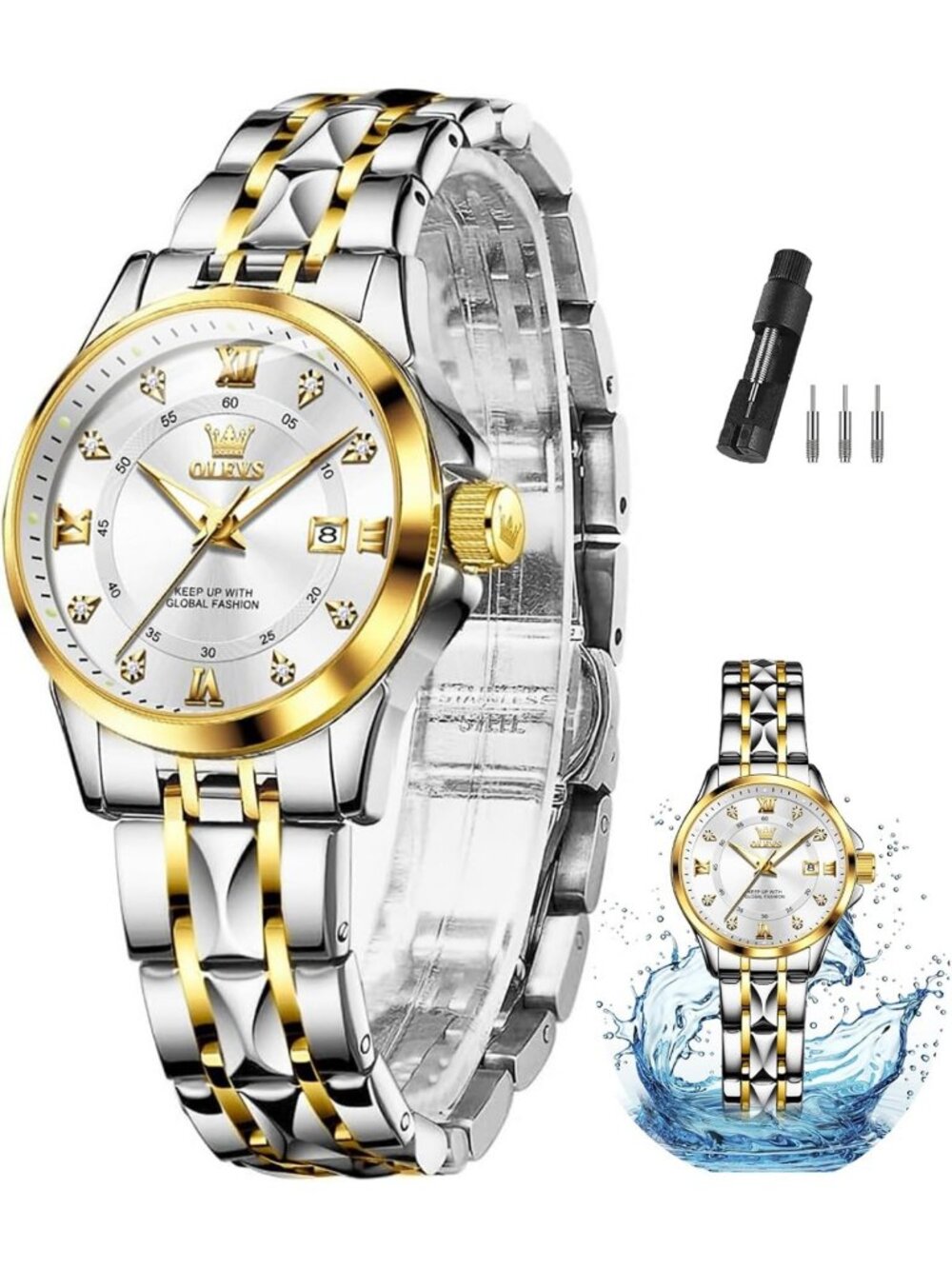 Stylish Women's Dress Watch, 30M Waterproof, Long Band for Medium Wrists